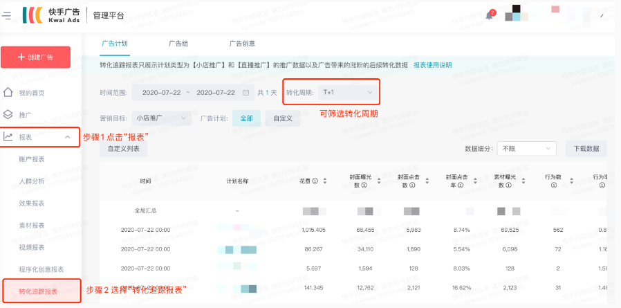 快手开户对经过转化周期后的转化效果进行更完整的效果追踪和数据展示。