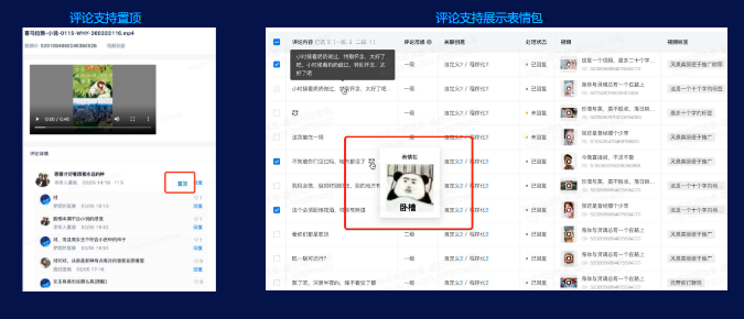 1)评论置顶,可置顶用户优质评论,引导用户评论使用;2)支持展示表情包,之前为字符串展示; 1)评论置顶,可置顶用户优质评论,引导用户评论使用;2)支持展示表情包,之前为字符串展示;