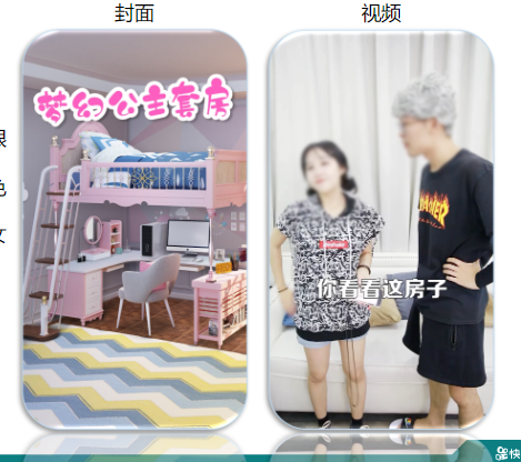 通过情侣吵架场景吸引用户眼球,封面主打粉色等女性向色彩,与视频贴合,精准定向女性用户。 通过情侣吵架场景吸引用户眼球,封面主打粉色等女性向色彩,与视频贴合,精准定向女性用户。