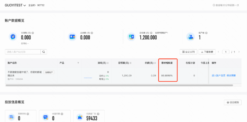 盯盘首页-账户素材相似度