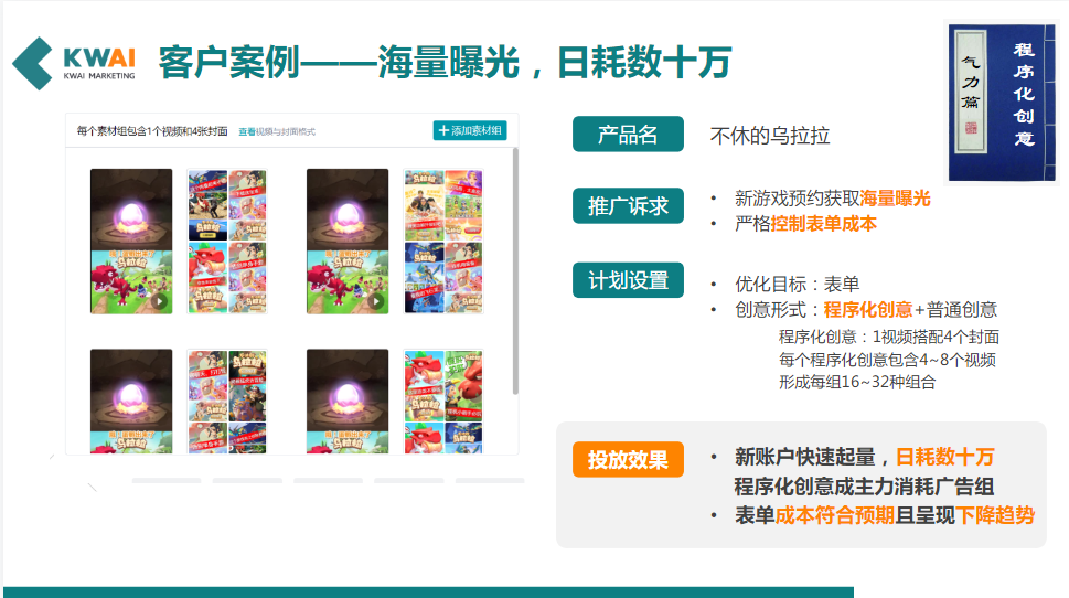 创意优化︰算法&模型智能投放优化，协助广告主更快速扩量提效