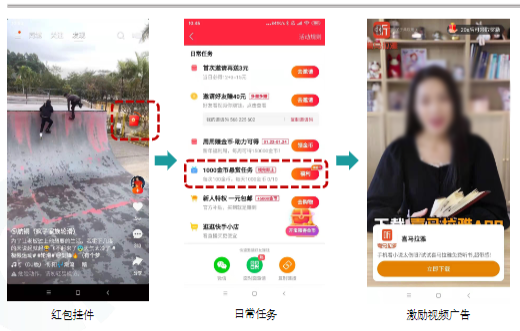 资源位入口：快手极速版（Android）的红包挂件-日常任务-1000金币悬赏任务