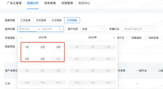 支持自定义日期选择，在[汇总报表]下支持最近一年数据查看；分时报表] [分日报表]以及[分月报表]只能筛选某一天或者某一个月数据的查看；