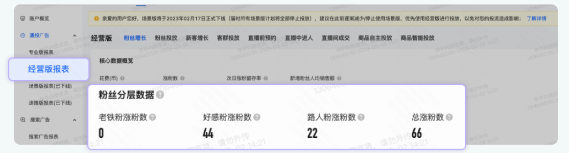 粉丝增长分层数据