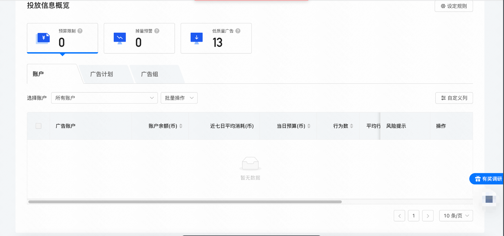 快手广告后台投放信息概览