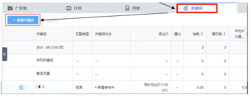 已有广告计划新建关键词