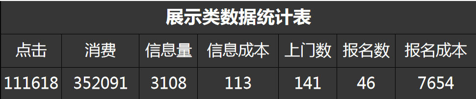 展示类数据统计表