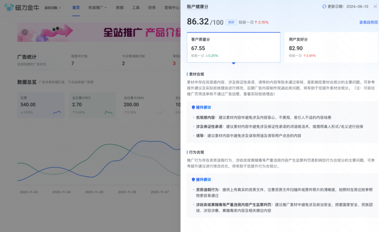 快手磁力金牛健康分下降时的意见