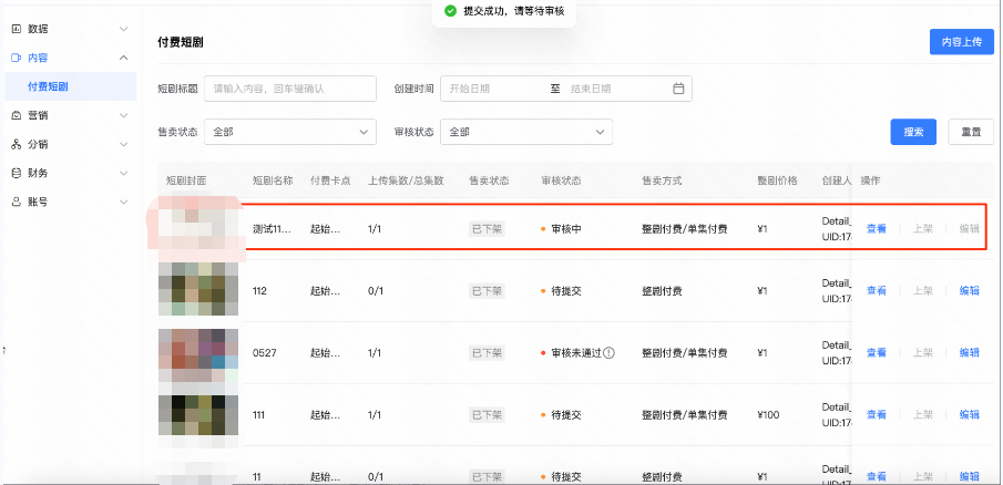提交成功后，等待审核
