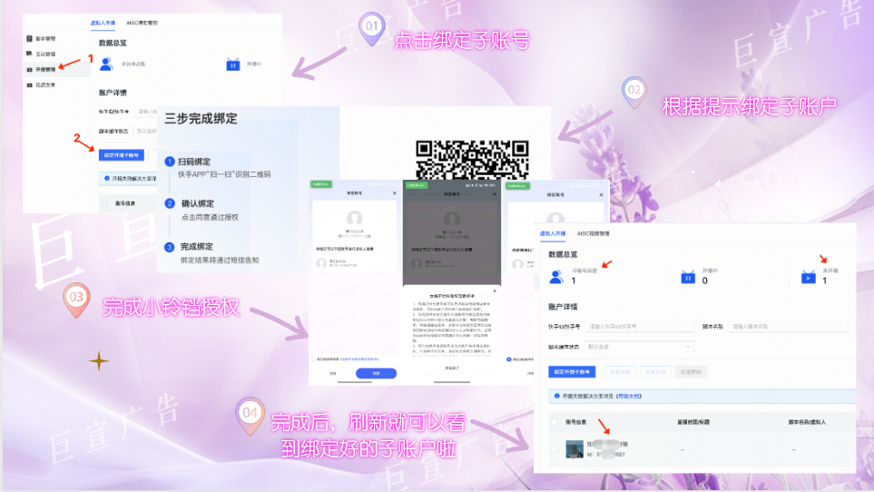 快手广告女娲数字人子账号绑定