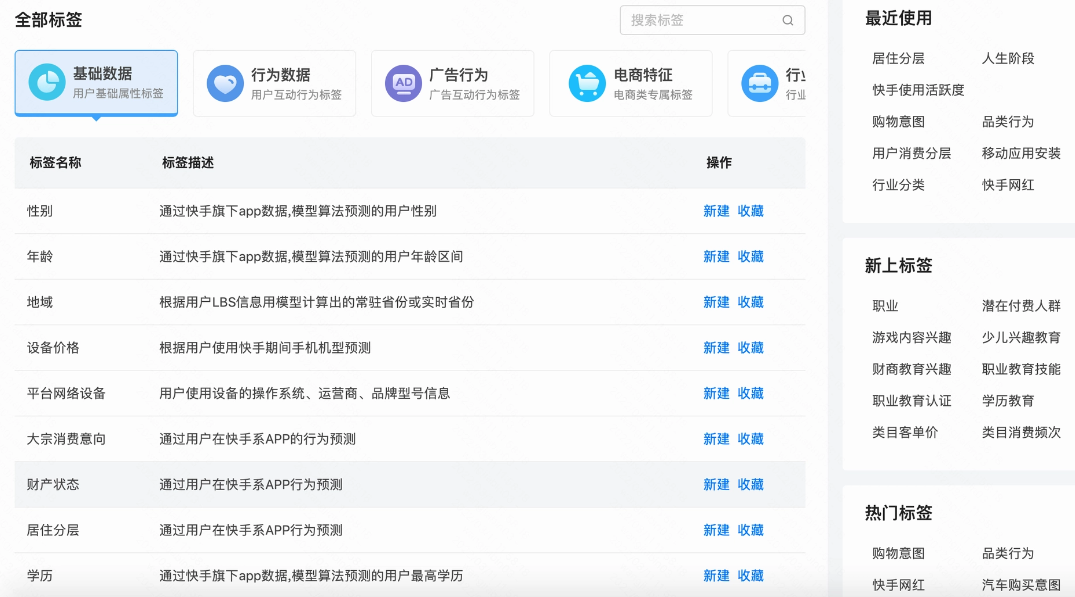 包含快手站内多维标签,主要分为五大标签体系 包含快手站内多维标签,主要分为五大标签体系