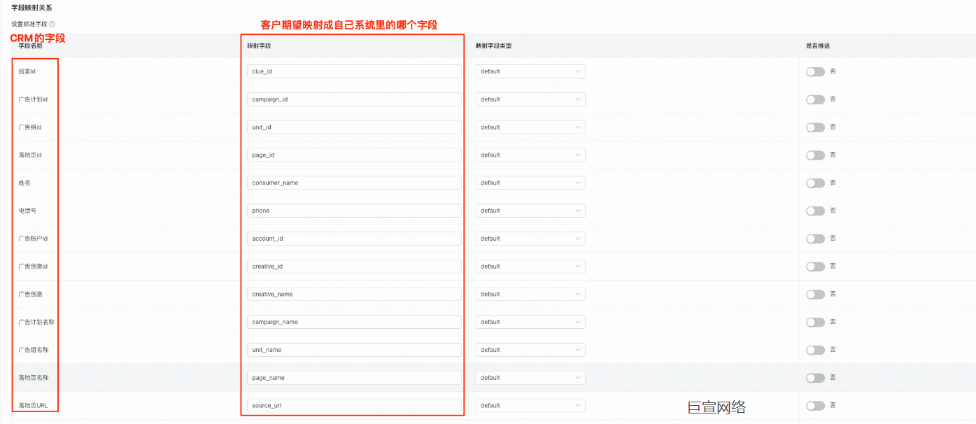 快手广告线索选择需要的字段
