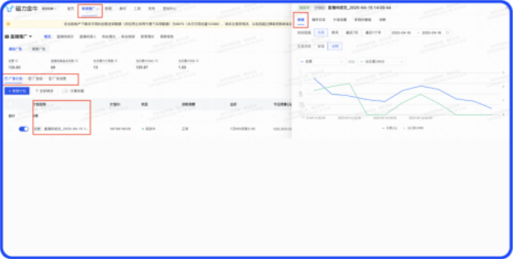 快手广告推广后台再投数据截图