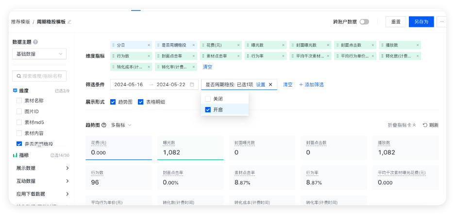 根据需要选择维度、指标