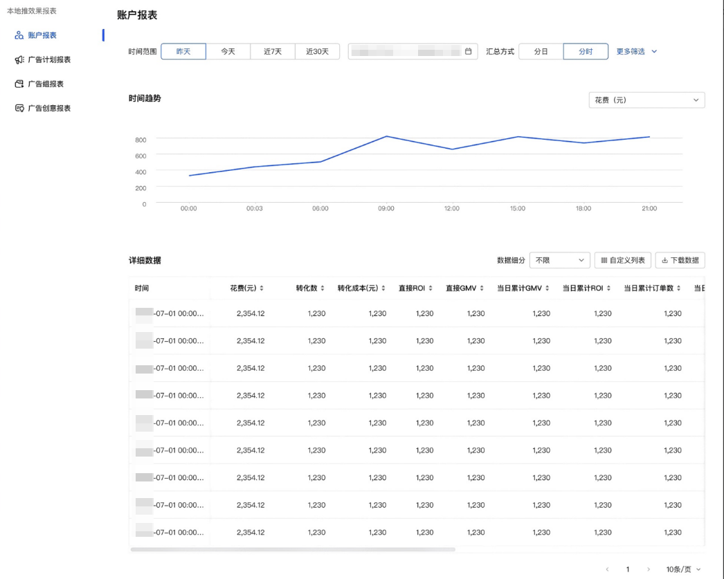 快手广告账户数据报表