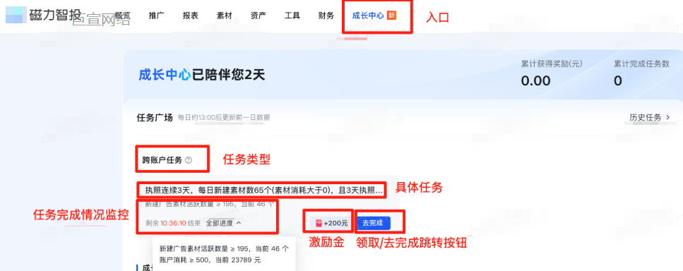 快手磁力智投广告推广后台 - 成长中心