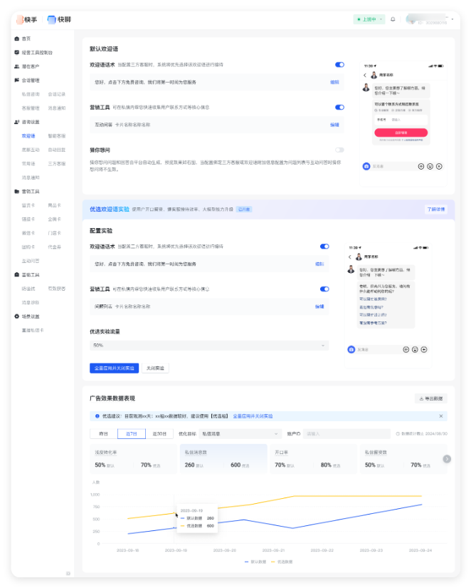 欢迎语+营销工具｜实验 + 效果数据监测