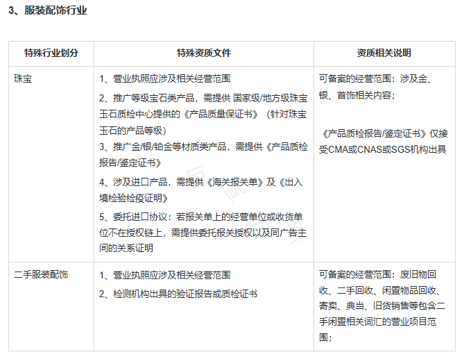 快手广告推广开户资质：服装行业广告投放资质要求