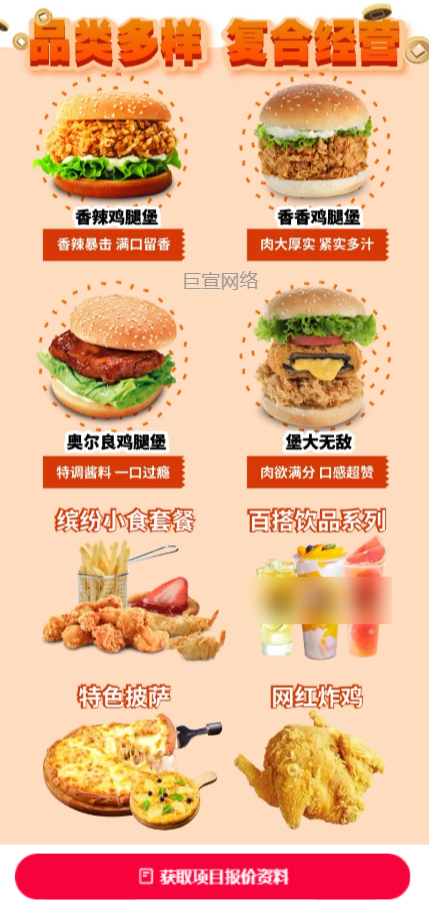 【餐食加盟】-【汉堡】客户投放快手广告的落地页样式
