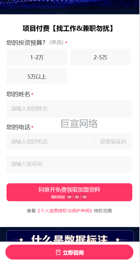 数据标注加盟投放快手广告的表单样式