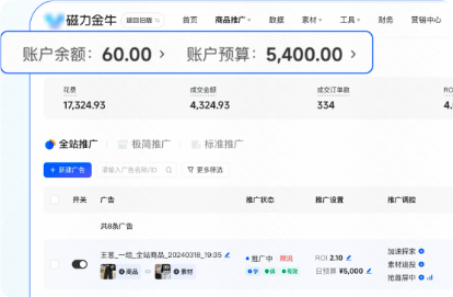 新增快手广告账户余额、推广预算显示