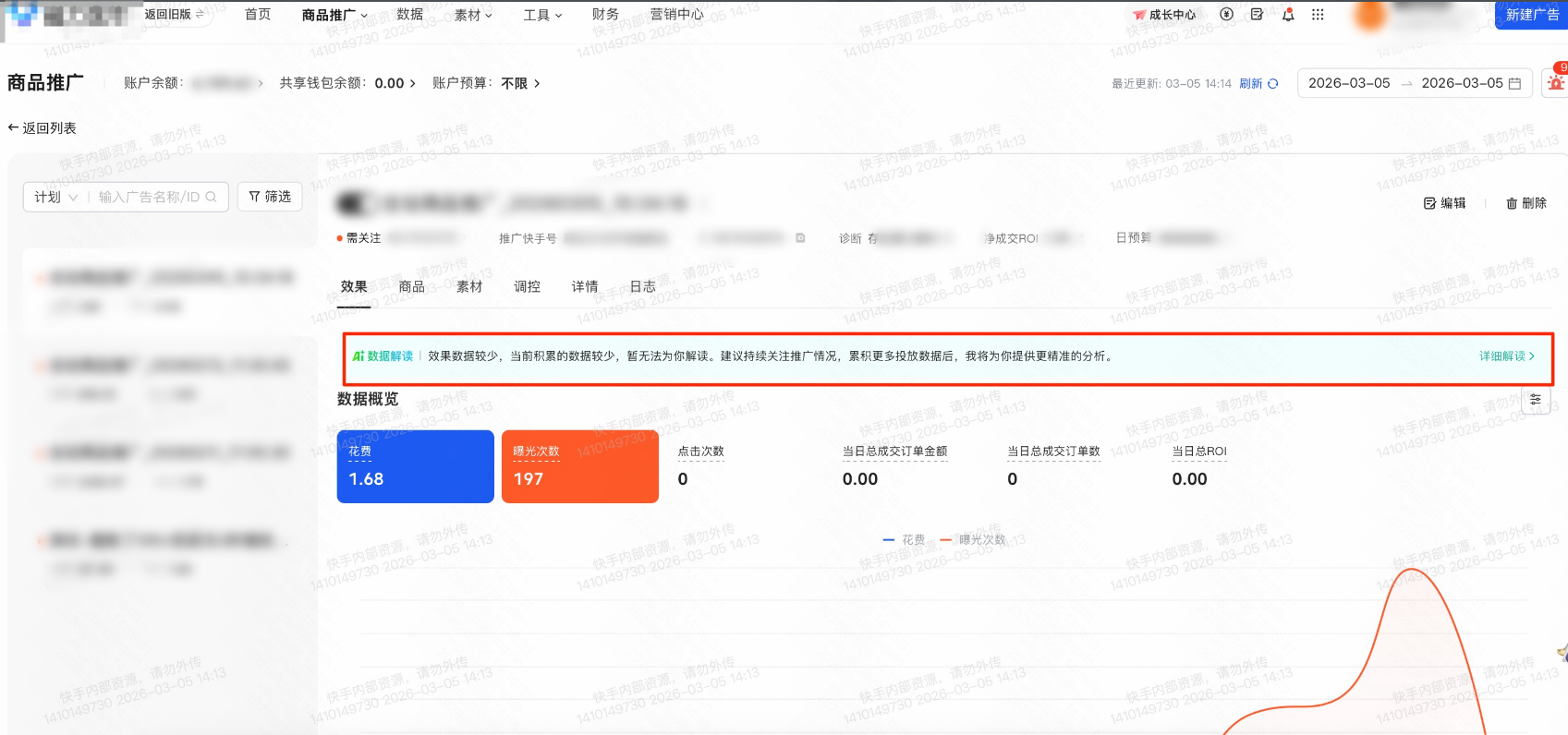 进入快手广告数据平台详情计划页