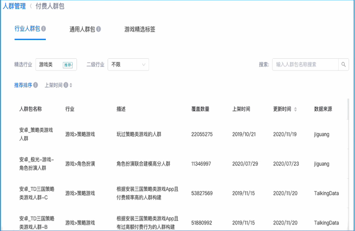 快手效果广告付费人群包页面图