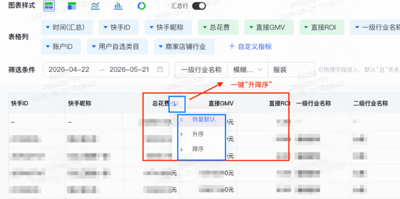 快手广告推广平台一键升降序